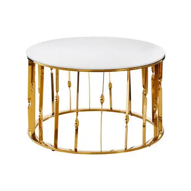White Tempered Glass Top Round Coffee Table with Gold Finish Stainless Steel Frame, Arezzo