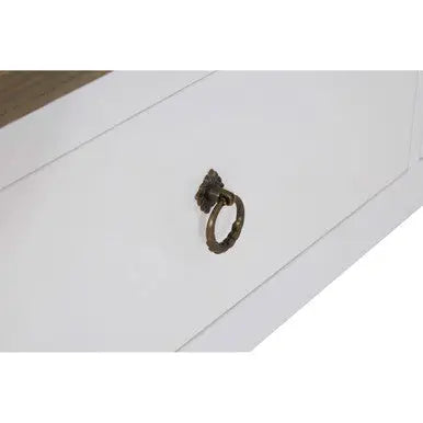White Wooden Coffee Table with Natural Oak Top and 2 Storage Drawers, Hampstead