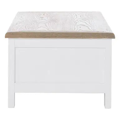 White Wooden Coffee Table with Natural Oak Top and 2 Storage Drawers, Hampstead