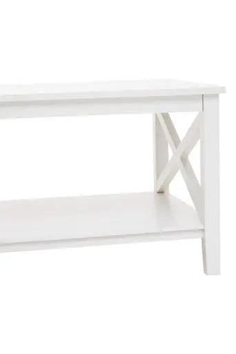 White Wooden Rectangular Coffee Table with Lower Shelf and X Frame Side Panels, Heritage