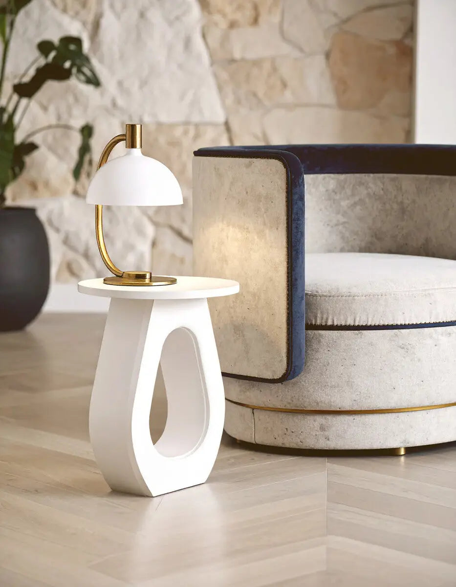 Whitewash Finish Mango Wood Accent Table with Horseshoe Cutout Base, Walsa