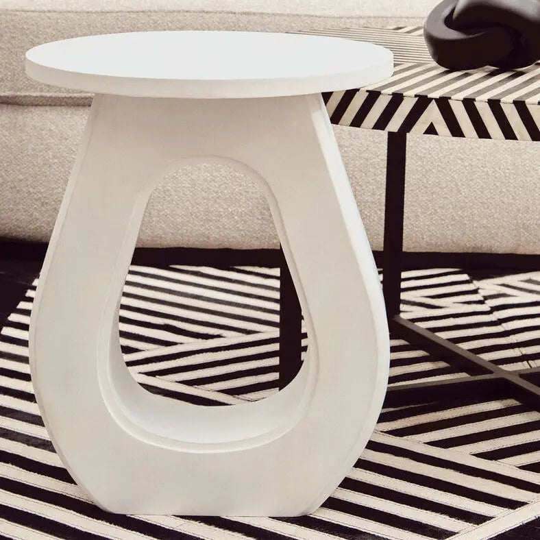 Whitewash Finish Mango Wood Accent Table with Horseshoe Cutout Base, Walsa