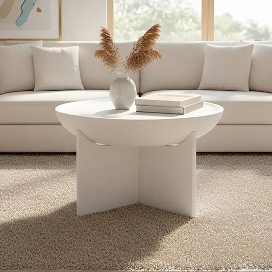Whitewash Mango Wood Round Coffee Table with Cut-Out Pedestal Base, Walsa