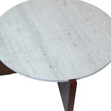 Winton Cream Travertine and Brown Finish Acacia Wood Coffee Table