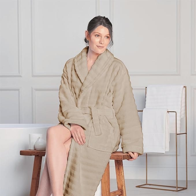 Women’s Hydro Ribbed Ultra Soft 100% Cotton Hooded Bath Robes with Pockets and Belt Luxury Terry Towelling Loungewear