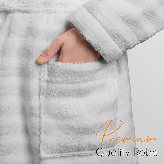 Women’s Hydro Ribbed Ultra Soft 100% Cotton Hooded Bath Robes with Pockets and Belt Luxury Terry Towelling Loungewear