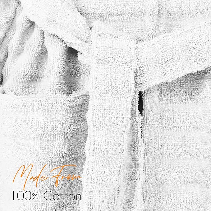 Women’s Hydro Ribbed Ultra Soft 100% Cotton Hooded Bath Robes with Pockets and Belt Luxury Terry Towelling Loungewear