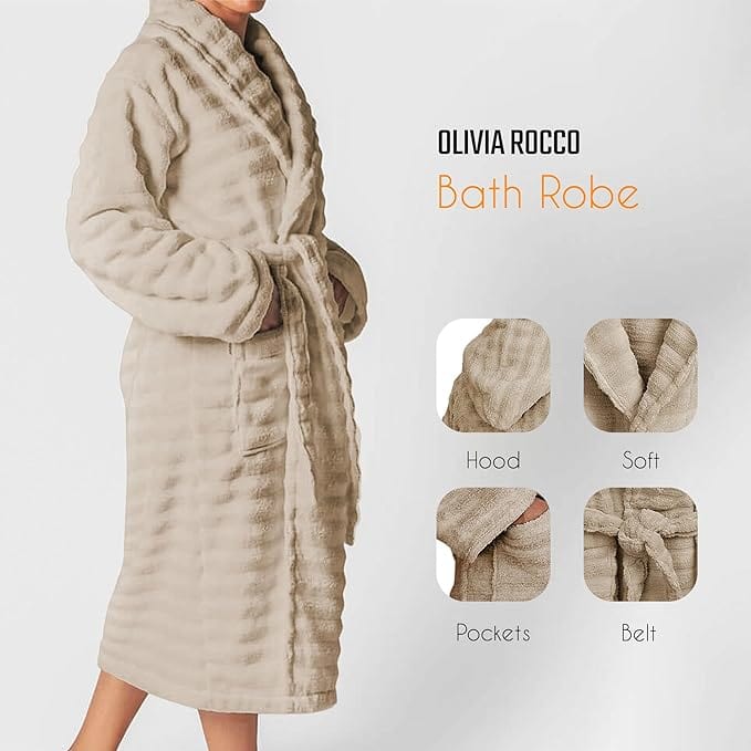 Women’s Hydro Ribbed Ultra Soft 100% Cotton Hooded Bath Robes with Pockets and Belt Luxury Terry Towelling Loungewear