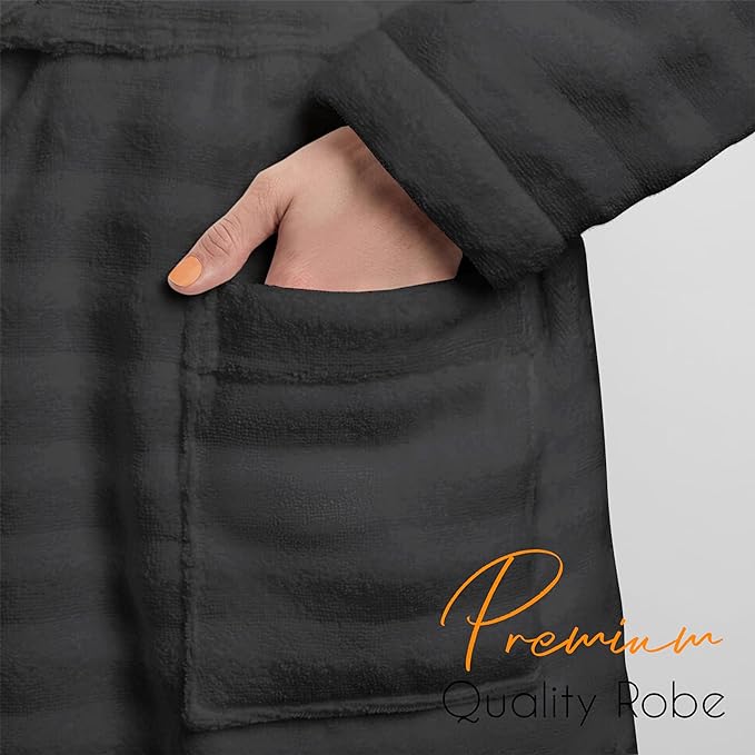 Women’s Hydro Ribbed Ultra Soft 100% Cotton Hooded Bath Robes with Pockets and Belt Luxury Terry Towelling Loungewear