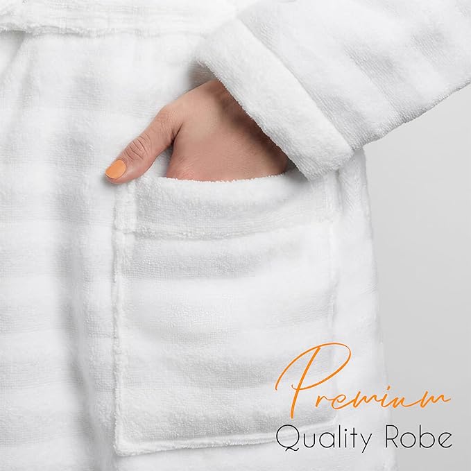 Women’s Hydro Ribbed Ultra Soft 100% Cotton Hooded Bath Robes with Pockets and Belt Luxury Terry Towelling Loungewear