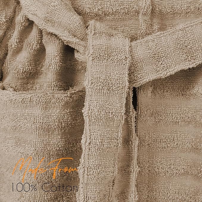 Women’s Hydro Ribbed Ultra Soft 100% Cotton Hooded Bath Robes with Pockets and Belt Luxury Terry Towelling Loungewear