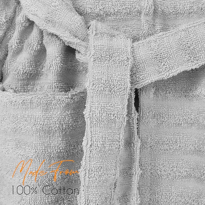 Women’s Hydro Ribbed Ultra Soft 100% Cotton Hooded Bath Robes with Pockets and Belt Luxury Terry Towelling Loungewear