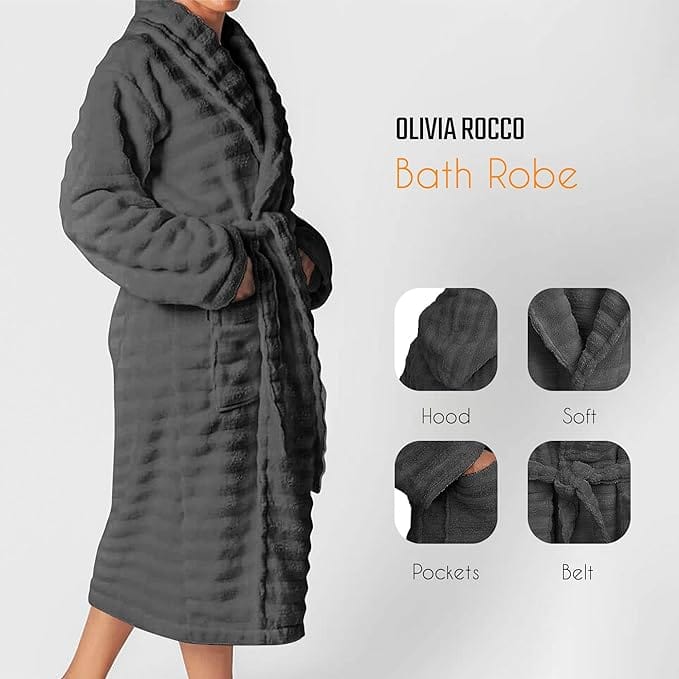 Women’s Hydro Ribbed Ultra Soft 100% Cotton Hooded Bath Robes with Pockets and Belt Luxury Terry Towelling Loungewear