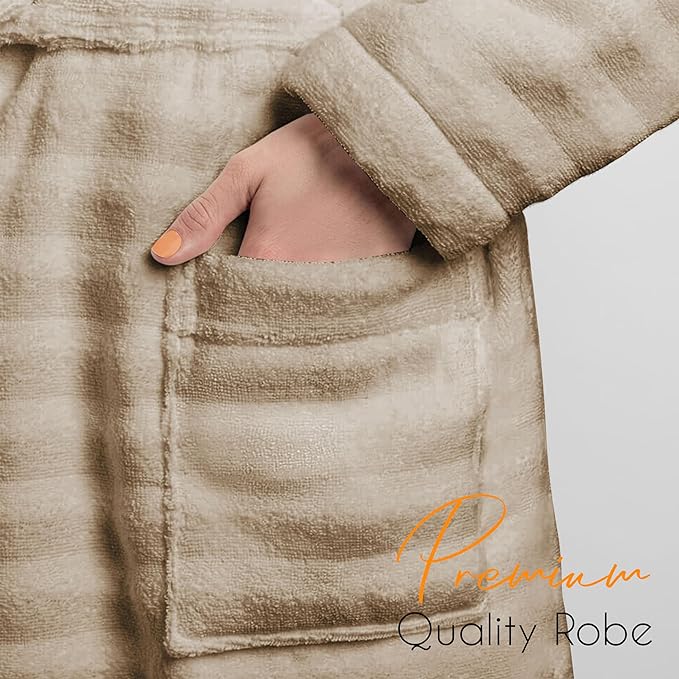 Women’s Hydro Ribbed Ultra Soft 100% Cotton Hooded Bath Robes with Pockets and Belt Luxury Terry Towelling Loungewear