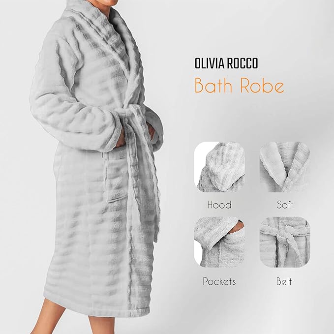 Women’s Hydro Ribbed Ultra Soft 100% Cotton Hooded Bath Robes with Pockets and Belt Luxury Terry Towelling Loungewear