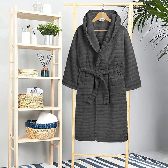 Women’s Hydro Ribbed Ultra Soft 100% Cotton Hooded Bath Robes with Pockets and Belt Luxury Terry Towelling Loungewear