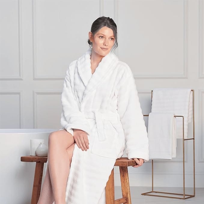 Women’s Hydro Ribbed Ultra Soft 100% Cotton Hooded Bath Robes with Pockets and Belt Luxury Terry Towelling Loungewear