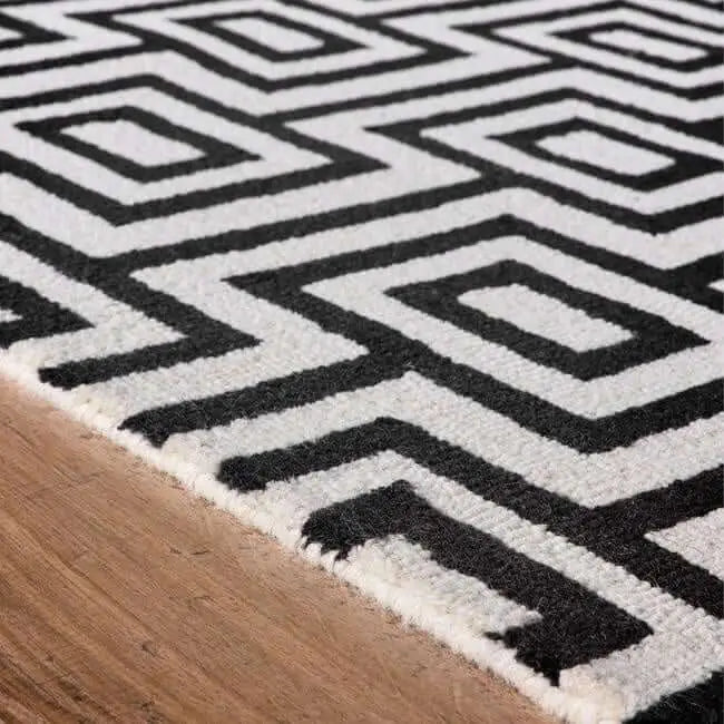 Wool Labyrinth Rug White and Black