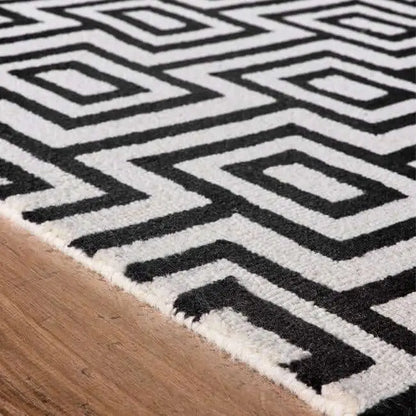 Wool Labyrinth Rug White and Black