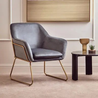Xander Grey Velvet Accent Chair with Gold Finish Legs