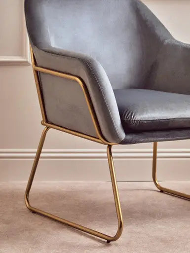 Xander Grey Velvet Accent Chair with Gold Finish Legs