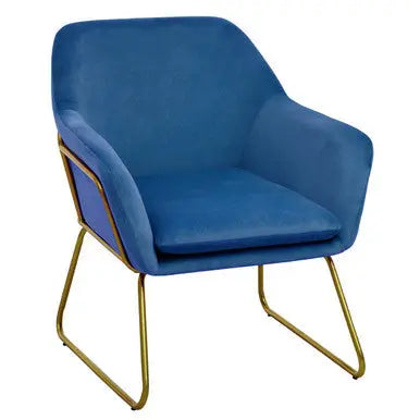 Xander Midnight Blue Velvet Accent Chair with Brushed Gold Legs