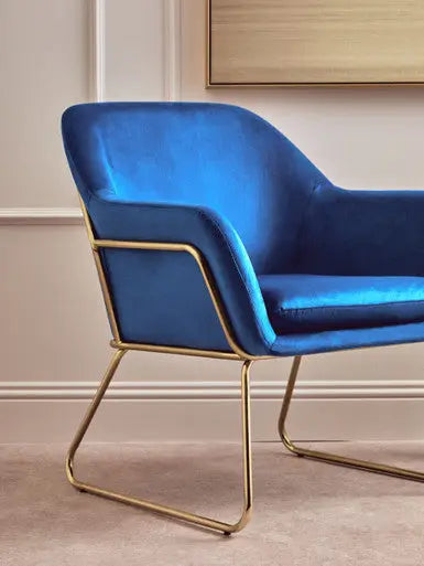 Xander Midnight Blue Velvet Accent Chair with Brushed Gold Legs