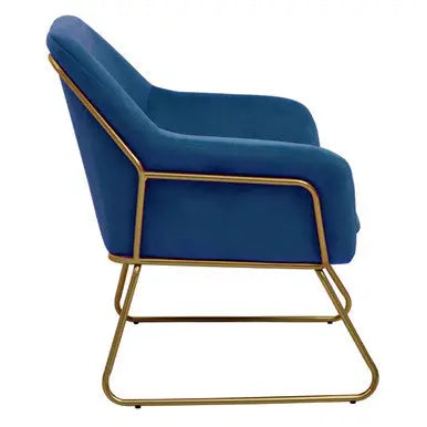 Xander Midnight Blue Velvet Accent Chair with Brushed Gold Legs