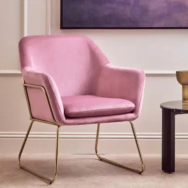 Xander Pink Velvet Accent Chair with Brushed Gold Finish Legs