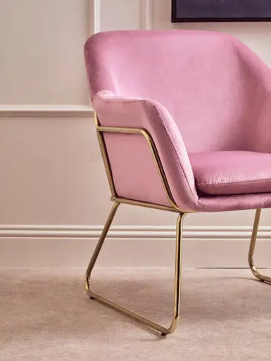 Xander Pink Velvet Accent Chair with Brushed Gold Finish Legs