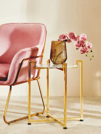 Xander Pink Velvet Accent Chair with Gold Finish Base