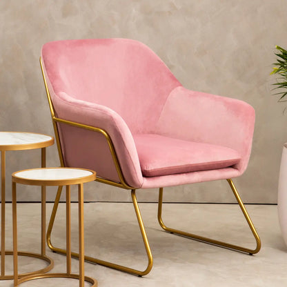 Xander Pink Velvet Accent Chair with Gold Finish Base