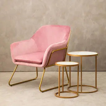 Xander Pink Velvet and Powder Gold Frame Armchair