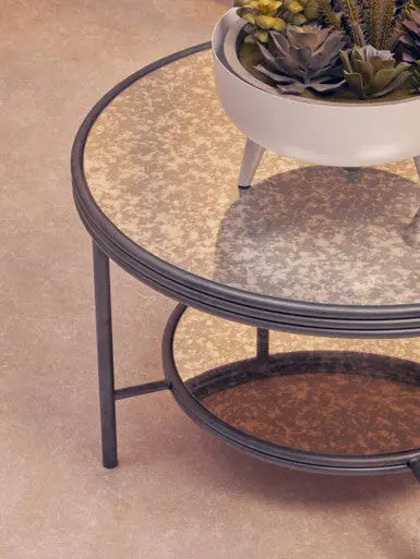 Xania Antique Mirrored Glass 2 Tier Round Coffee Table