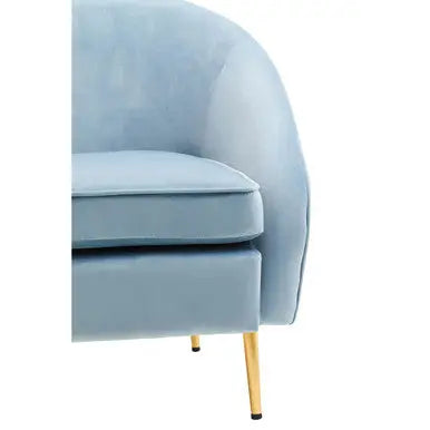 Yasmeen Aqua Blue Velvet Tub Armchair with Gold Finish Metal Legs