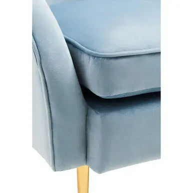 Yasmeen Aqua Blue Velvet Tub Armchair with Gold Finish Metal Legs