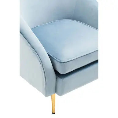 Yasmeen Aqua Blue Velvet Tub Armchair with Gold Finish Metal Legs