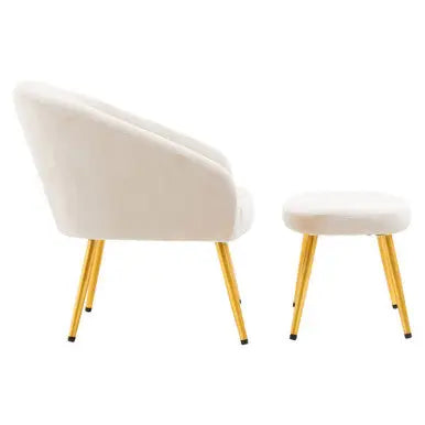 Yasmeen Beige Velvet Chair and Footstool Set