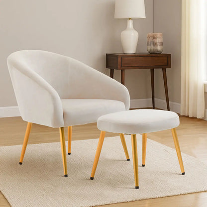 Yasmeen Beige Velvet Chair and Footstool Set
