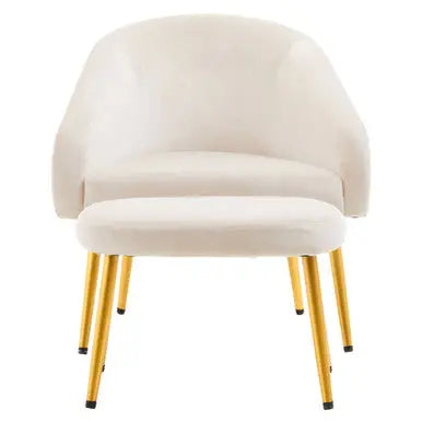 Yasmeen Beige Velvet Chair and Footstool Set