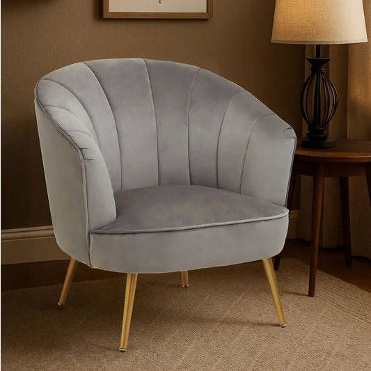 Yolanda Grey Velvet Chair with Curved Back